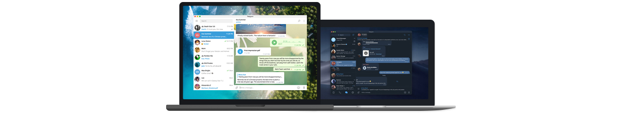 Telegram Desktop rodando em dois laptops lado a lado